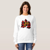 3赤い格子模様のクリスマスツリーと喜び スウェットシャツ (正面フル)