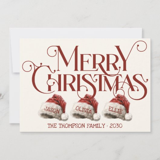 3赤カスタムメリークリスマスのサンタハットファミリー シーズンカード (正面)