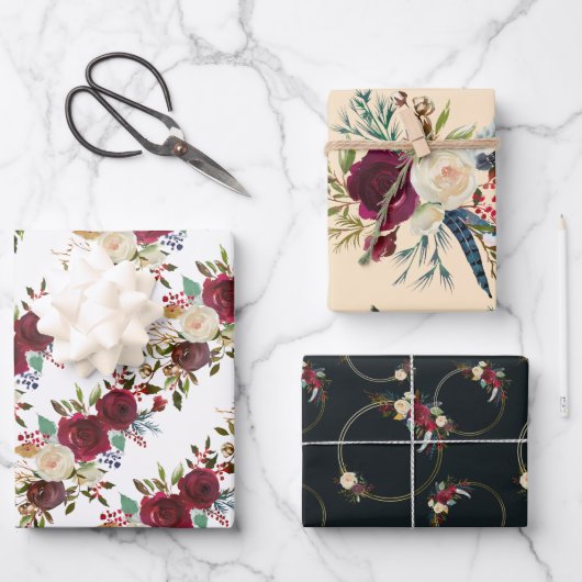 3赤フローラクリスマス ラッピングペーパーシート (正面)