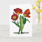 3赤ユーモアのあるチューリップ誕生日カード カード (黄色い花)