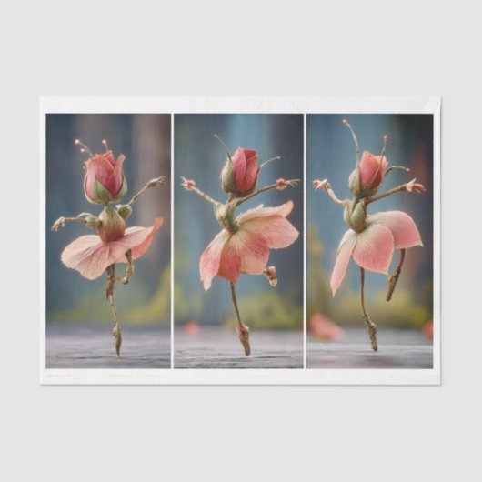 3赤面ピンクローズフェアリーBallerinas DJ8L Decompage 薄葉紙 (正面)