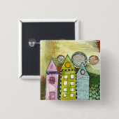 「3軒の家」の超現実的なボタン 缶バッジ (正面&裏面)