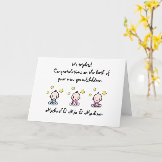 3連語ベビーの祖父母おめでとう カード (黄色い花)