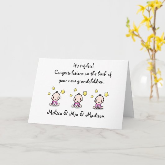 3連語ベビーの祖父母おめでとう カード (黄色い花)