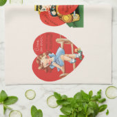 3違うかわいいヴィンテージバレンタインデーハート キッチンタオル (折り畳み)