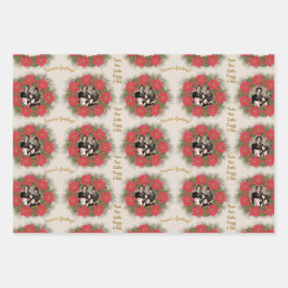 3違うクパーソナライズされたリスマス写真デザイン ラッピングペーパーシート