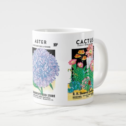 3違うヴィンテージシードパケットラベルArt花 ジャンボコーヒーマグカップ (正面右)