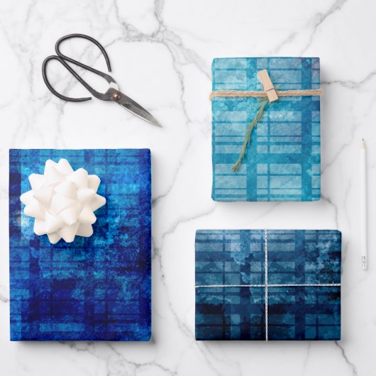 3青い格子縞の男性の特別な機会の贈り物 ラッピングペーパーシート (正面)