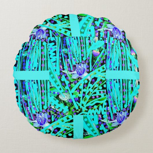 3青ハートムーンズ&ブ疑問に思ルールバラ円枕 ラウンドクッション (正面)