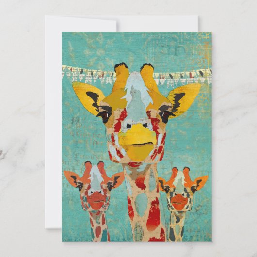 3頭のかいま見るキリンの誕生日の招待状 招待状 (裏面)