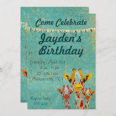 3頭のかいま見るキリンの誕生日の招待状 招待状 (正面/裏面)