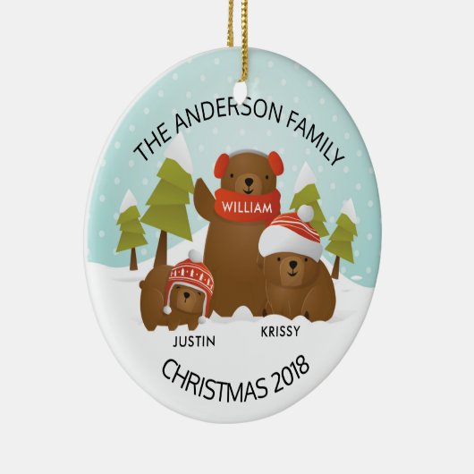 3頭のくまのクリスマスのおもしろいのパーソナライズな系列 セラミックオーナメント (右)