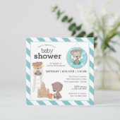 3頭のクマがビーチの赤ちゃんシャワーで男の子を 招待状 (スタンド正面)