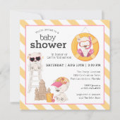 3頭のクマが女の子のビーチの赤ちゃんシャワーで 招待状 (正面)