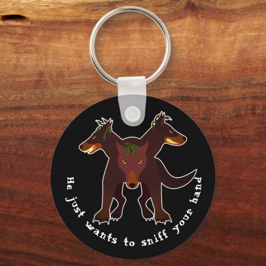 3頭のサーベルス彼はあなたの手を嗅ぎたいと思っている キーホルダー (正面)