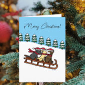 3頭のラブラドールがスノースライドを楽しむ雪景色 シーズンカード