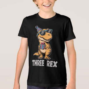 3頭のレックス恐竜 3歳の誕生日 おとこのこ おんなのこ 3体 トライブレンドＴシャツ
