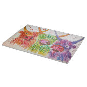 3頭の予測できなくカラフルな高地牛 カッティングボード (角)