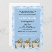 3頭の小さなサルが5x7の青いベビーシャワー 招待状 (正面/裏面)