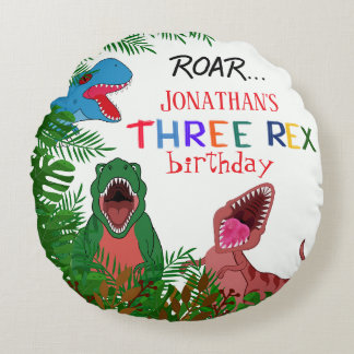 3頭の恐竜と3歳の誕生日 ラウンドクッション