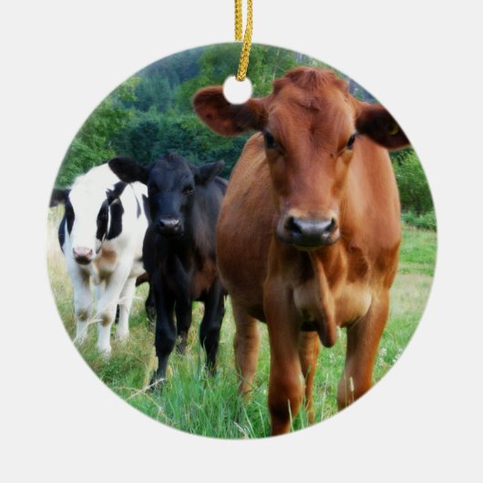3頭の牛の小さい群れ セラミックオーナメント (正面)