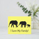 3頭の象のシルエット　尾を繋いで歩く ポストカード (スタンド正面)