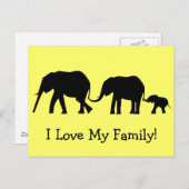 3頭の象のシルエット　尾を繋いで歩く ポストカード (正面/裏面)