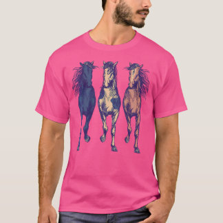 3頭の馬が駆ける馬のアート Tシャツ