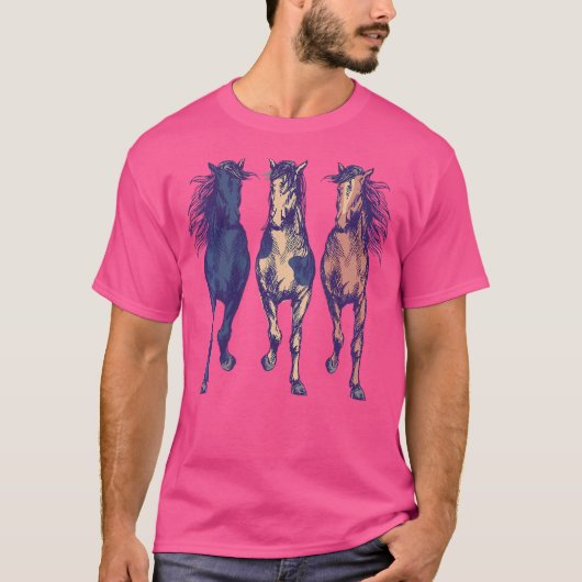 3頭の馬が駆ける馬のアート Tシャツ (正面)