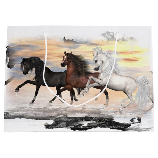 3頭の馬のギフトバッグ-光沢のあるLrg一突きのサイズ ラージペーパーバッグ (正面)