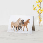 3頭カラフルの馬 – グリーティングカード (黄色い花)