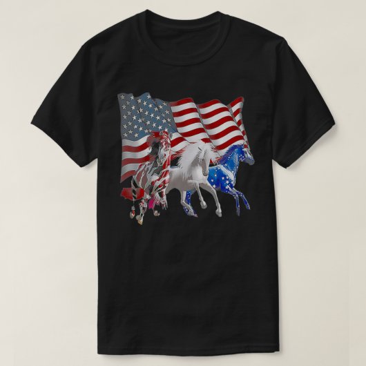 3馬おもしろい米国国旗 Tシャツ (デザイン正面)
