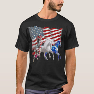 3馬おもしろい米国国旗 Tシャツ