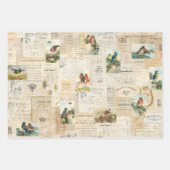 3鳥かわいらしコラージュEphemeraシート ラッピングペーパーシート (正面3)