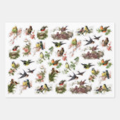 3鳥かわいらしコラージュEphemeraシート ラッピングペーパーシート (正面)
