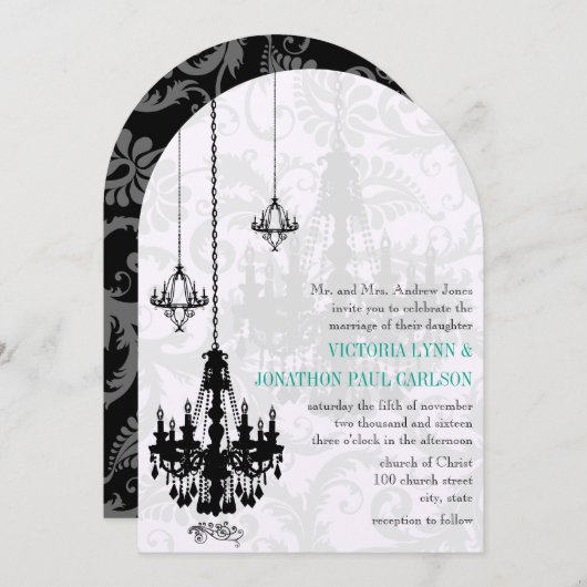 3黒シャンデリアシャドウダマスクウェディング 招待状 (正面/裏面)