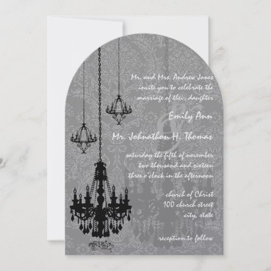 3黒シャンデリアシャドーシルバーメタリックダマスク 招待状 (正面)