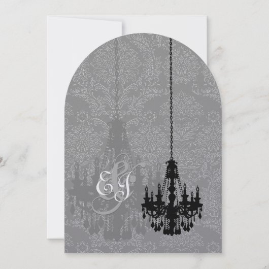 3黒シャンデリアシャドーシルバーメタリックダマスク 招待状 (裏面)
