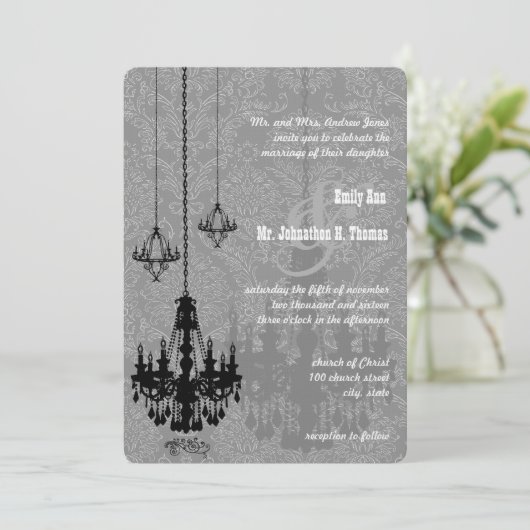 3黒シャンデリアシャドーシルバーメタリックダマスク 招待状 (スタンド正面)