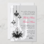 3黒シャンデリアピンクのアクセント結婚式招待状 招待状 (正面)