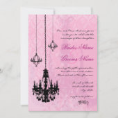 3黒シャンデリアピンクダマスクウェディング招待状 招待状 (正面)