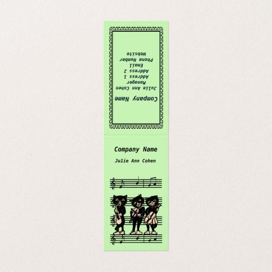 3黒猫ミュージシャン楽譜グリーン 名刺 (外部フラット)