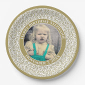 30あなたの写真の乱数パターン金ゴールド/白 ペーパープレート (正面)
