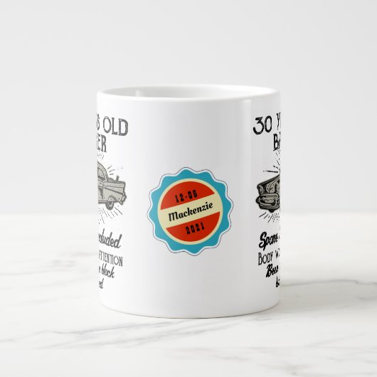 30おもしろい歳の誕生日レトロカーバンガーの名前の追加日 ジャンボコーヒーマグカップ (正面)