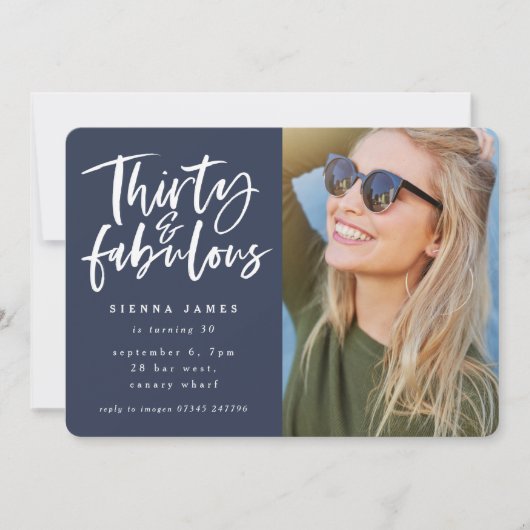 30およびすばらしい誕生会の写真の招待 招待状 (正面)