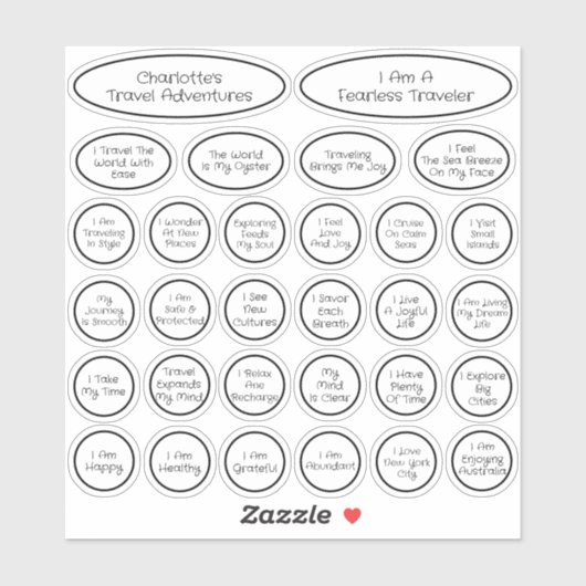 30かわいい黒と白の旅行確認テンプレート シール (シート)