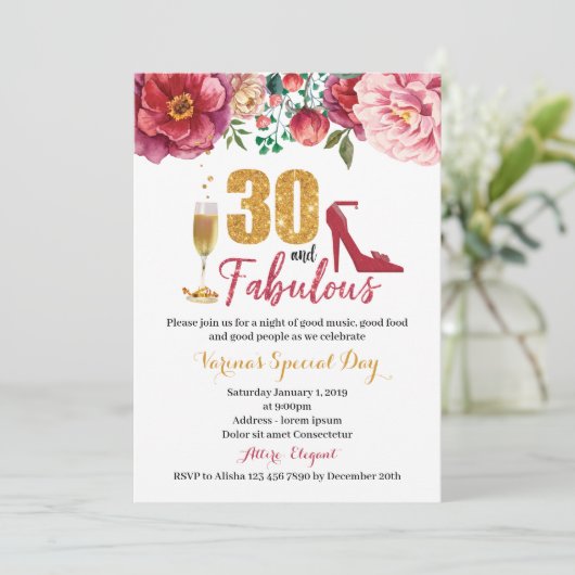 30と女性のための素晴らしい誕生日招待状 招待状 (スタンド正面)