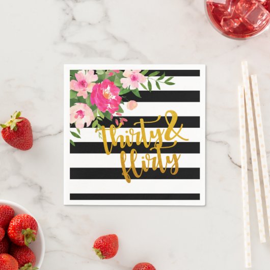 30と気のあるそぶりをしたナプキン – 黒/白ストライプ色 スタンダードカクテルナプキン (インサイチュ)