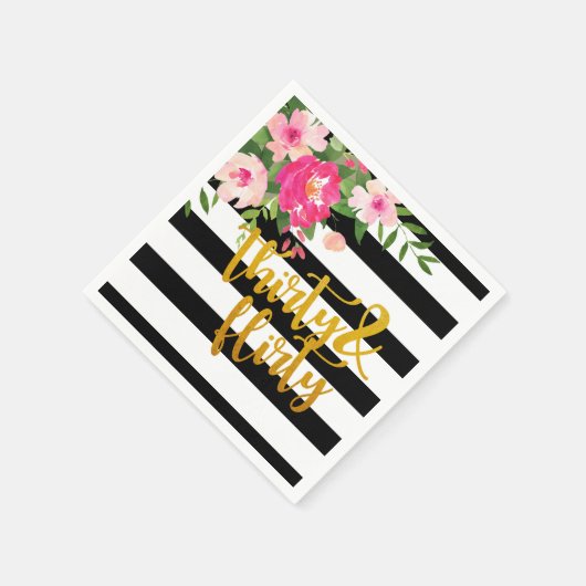 30と気のあるそぶりをしたナプキン – 黒/白ストライプ色 スタンダードカクテルナプキン (角)