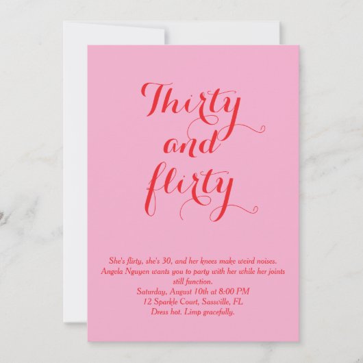 30と気のあるそぶりをした誕生日招待状 – ピンク 招待状 (正面)